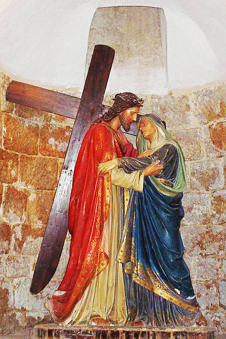 苦路十四站第四站-教堂内景-耶稣遇见母亲玛丽亚