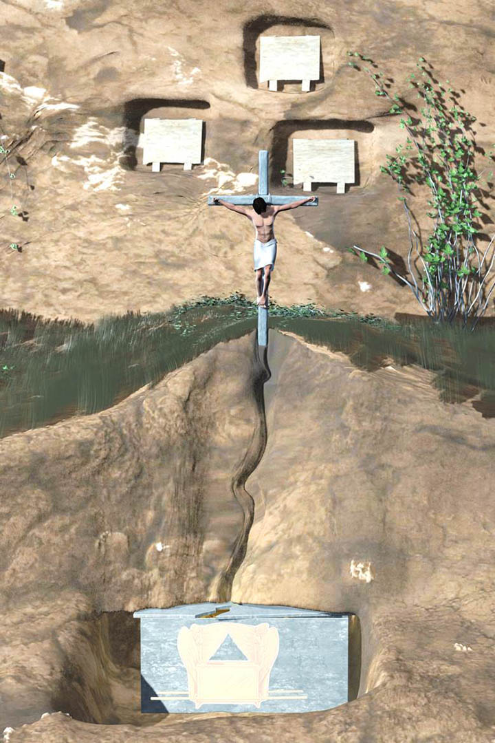 施恩座上的宝血-约柜藏在各各他山下-十字架的下面