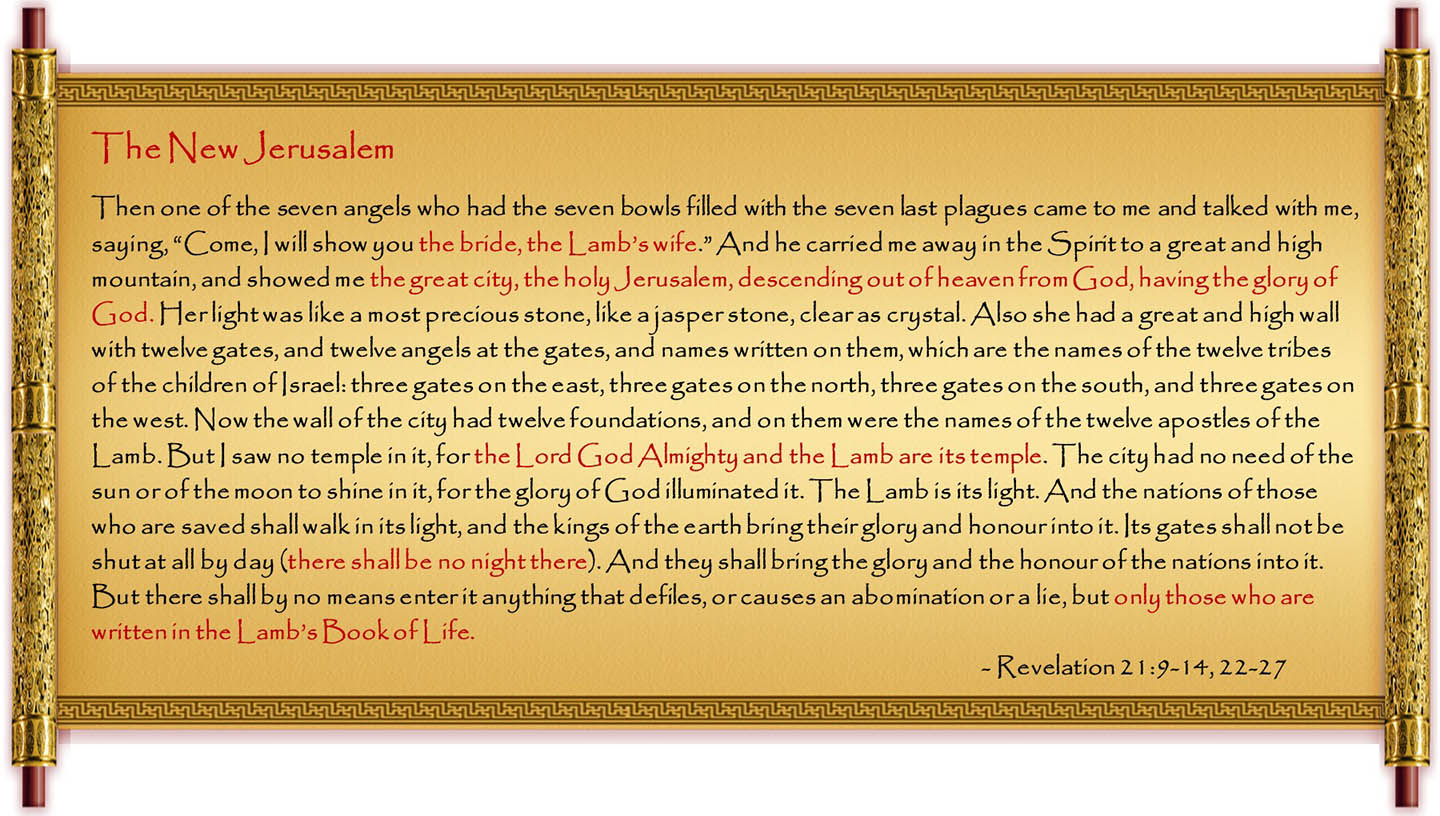Scripture in Golden Scroll - Revelation 21:9-14