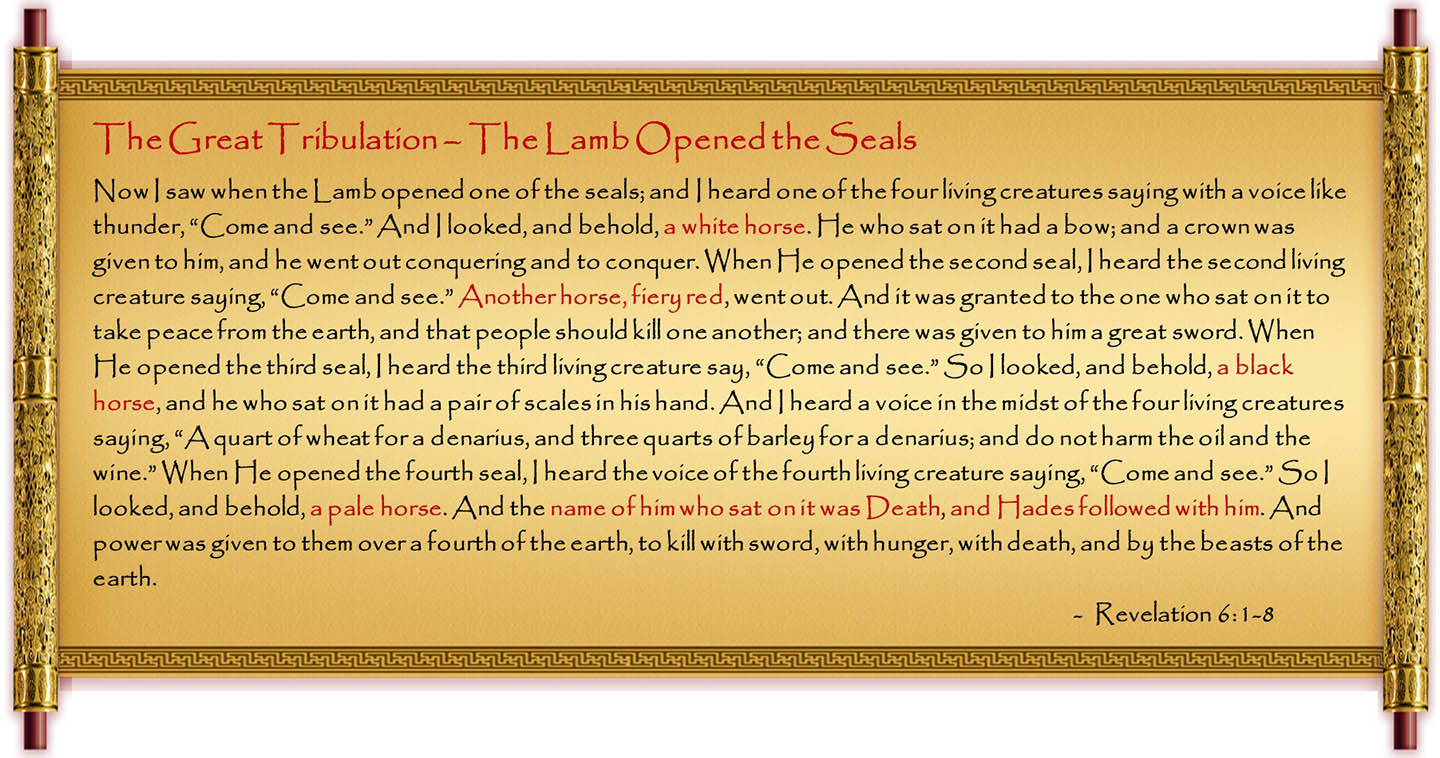Scripture in Golden Scroll - Revelation 6:1-8